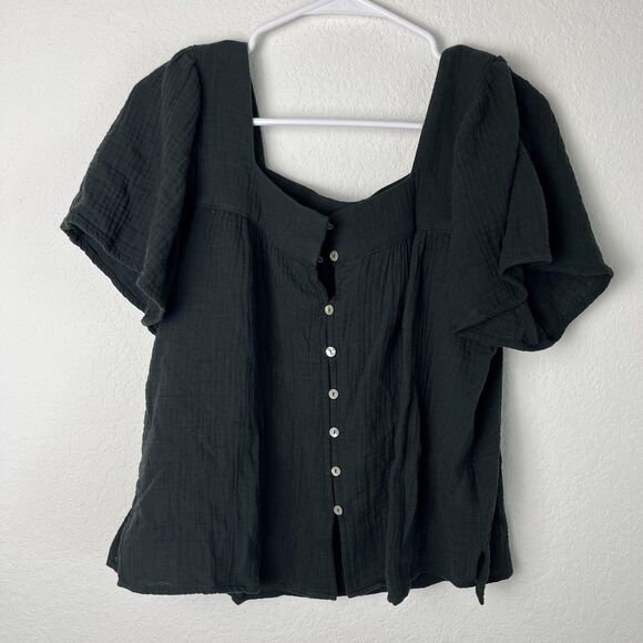 Rails Shirt Womens Medium Black Magnolia Button Front Gauze Flutter Sleeve - Picture 1 of 7